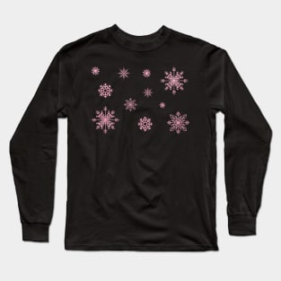 Light Pink Faux Glitter Snowflakes Long Sleeve T-Shirt